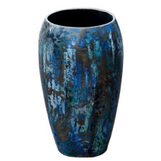 Blue Grey Black Painted Wood Vase