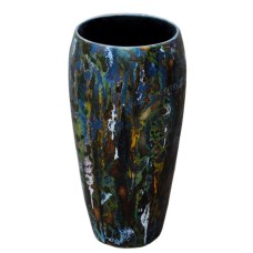 Black Blue Yellow Wash Wood Vase