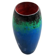 Painted Black Green Blue Wood Vase