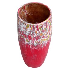 Painted White Yellow Red Wood Vase