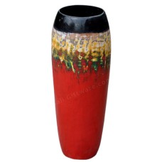 Painted Black Yellow Red Wood Vase