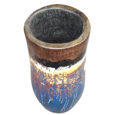 Painted Brown Blue Wash Wood Vase