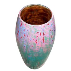 Pink Green Wash Painted Wood Vase