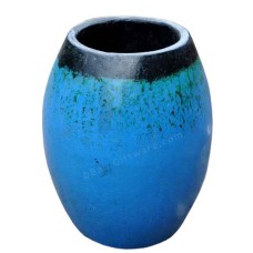 Black Blue Painted Wood Vase