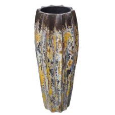 Dark Brown Yellow Wash Wood Vase