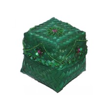 Green Woven Bamboo Jewelry Box With Beads