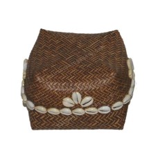 Brown Woven Bamboo Box With Sea Shell