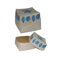 Whitewash Woven Bamboo Box Sea Life Motif