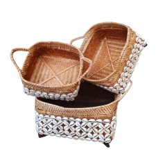 Square Rattan Box With Shell Set Of 3