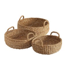 Round Straw Grass Bowl Natural Set Of 3