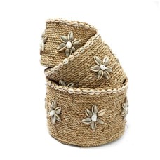 Straw Grass Box With Shell Set Of 3